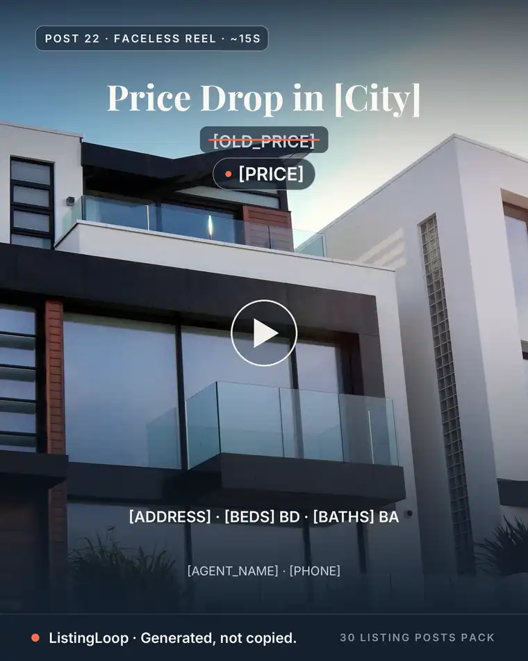 Price Drop Alert — post 22 of the 30 Listing Posts Pack